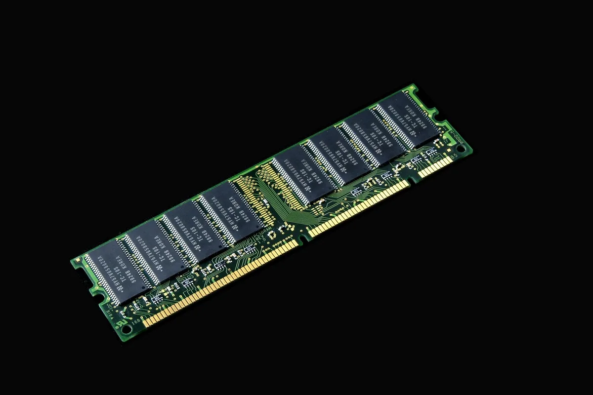 RAM memory DIMM modules plugged into motherboard memory slots