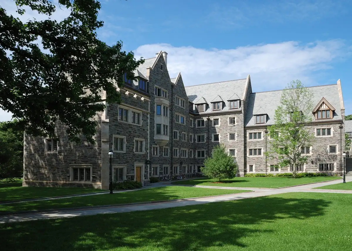Modern student housing buildings on a college campus