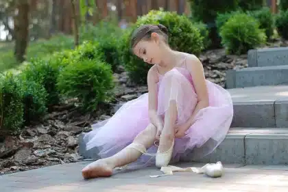 Rehearsal slippers and a ballroom mirror in a dance studio