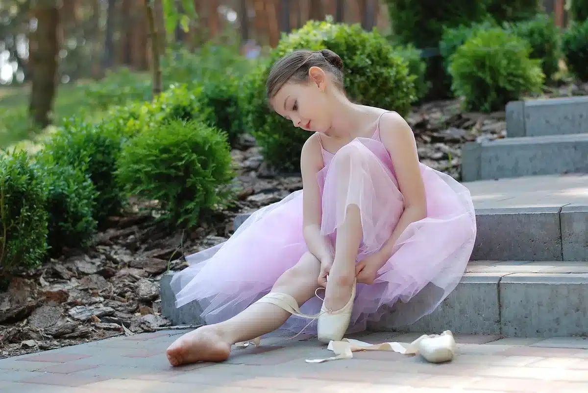 Rehearsal slippers and a ballroom mirror in a dance studio