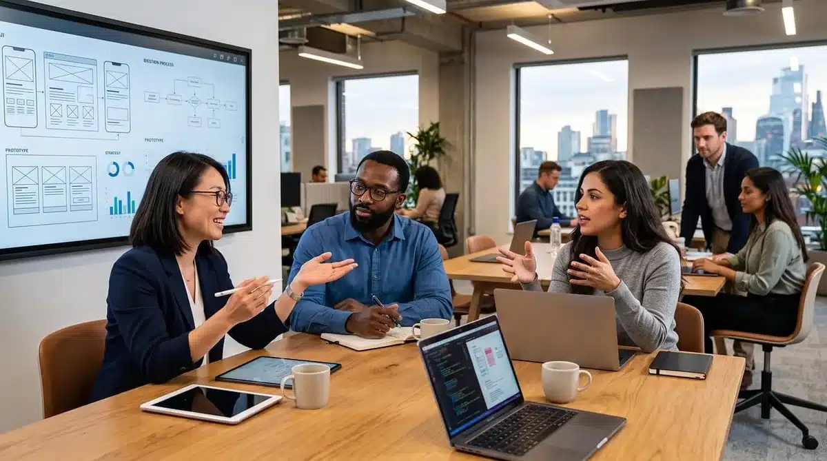 Owners and executives in a meeting room discussing team strategy