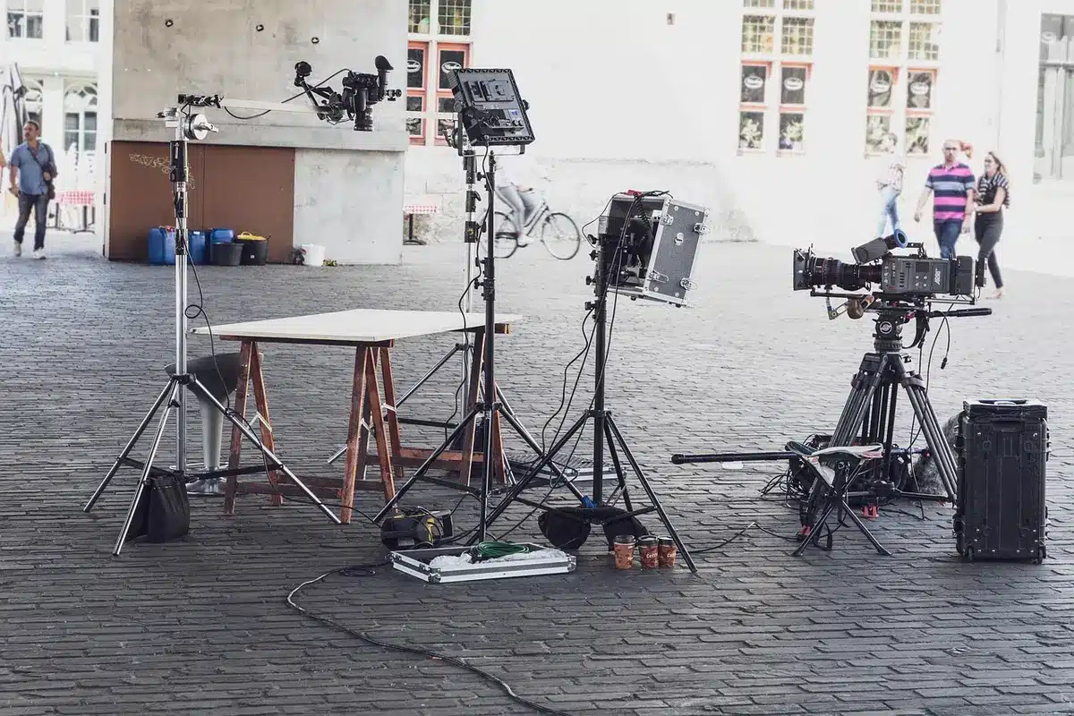 Anonymous cast members chatting on a period drama set